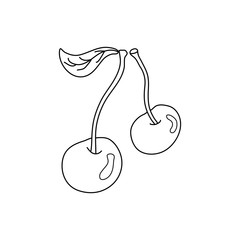 Hand drawn vector illustration of cherry in doodle style. Two berries on white background. Isolated outline.
