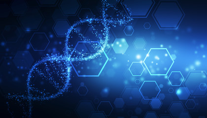 DNA structure, abstract medical and health care background, Abstract technology science concept DNA futuristic on hi tech blue background  - obrazy, fototapety, plakaty