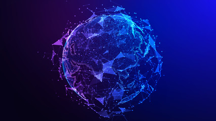 Global network connection. Concept background with planet Earth. Internet and technology. Blue background. 3d illustration.
