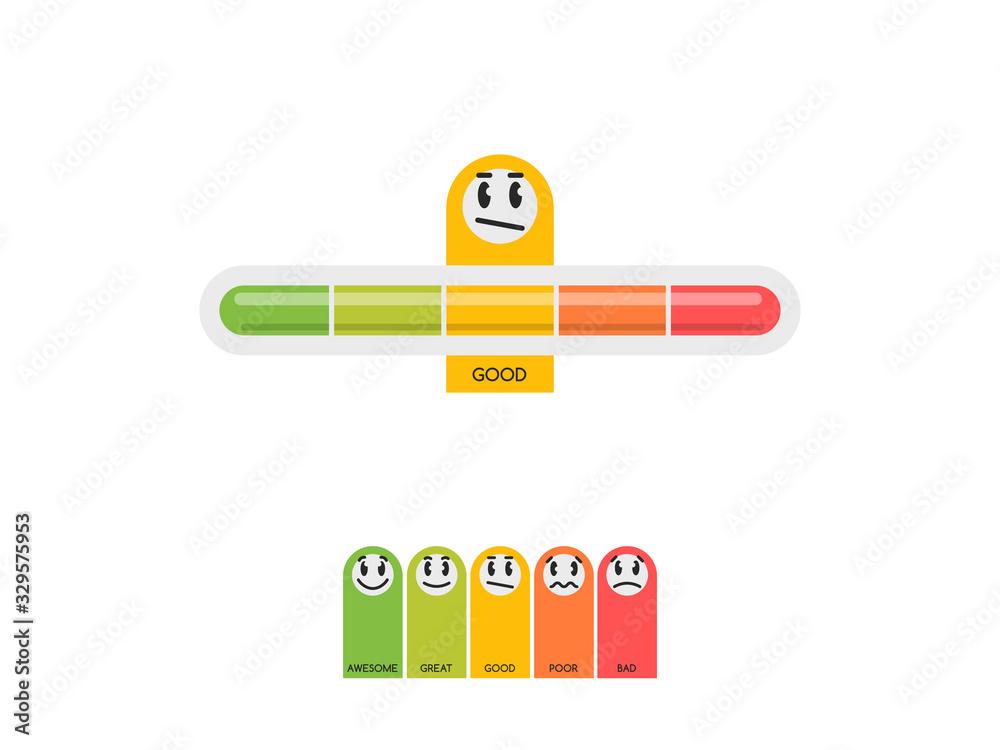 Poster modern user satisfaction meter with five funny emoticons. easy to use for your website or presentati