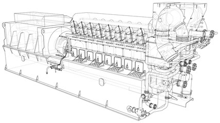 Diesel generator. The layers of visible and invisible lines are separated. EPS10 format. Wire-frame.