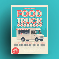 Food truck or street food festival poster or flyer design template. Vector illustration. © paul_craft