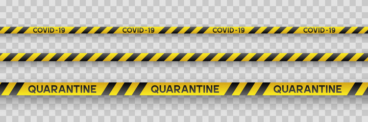 Warning coronavirus quarantine yellow and black stripes. Isolated on transparent background. Quarantine biohazard sign. Vector. - obrazy, fototapety, plakaty