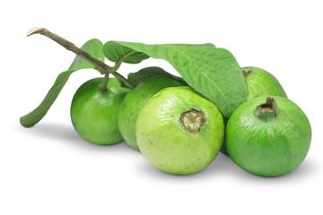 Guava fruit with leaf isolated on white background