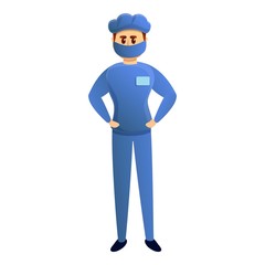 Podiatrist blue clothes icon. Cartoon of podiatrist blue clothes vector icon for web design isolated on white background