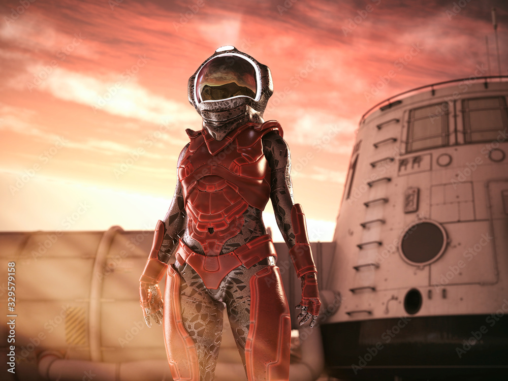 Wall mural astronaut on mars mission isolation- 3d rendering