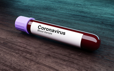 Coronavirus COVID 19 blood test tube. 3d render