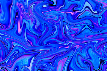 Blue liquid marbling paint swirls background. Fluid painting abstract texture.