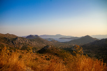 Fototapeta premium Nature and sea view in red color from Selimiye district of Marmaris