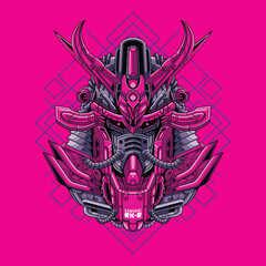 Mecha head samurai with sacred geometry pattern