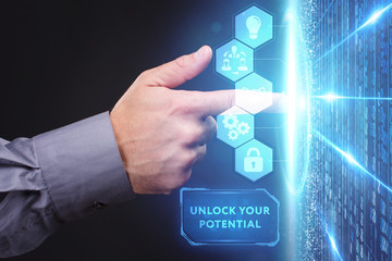 Business, Technology, Internet and network concept. Young businessman working on a virtual screen...