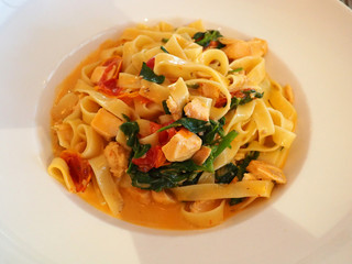 Pasta noodles with basil