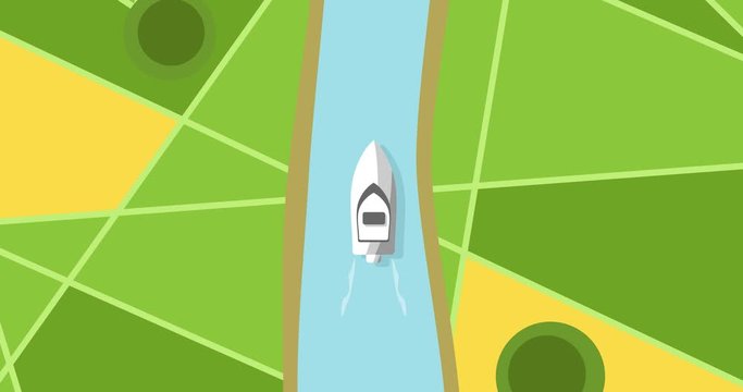 White boat moves forward on a color map. Seamless loop. GPS navigator. Navigation map. Looped   animation. GPS navigation concept. 4K, HD, SD resolution. GPS tracking.