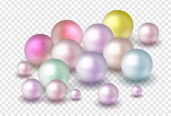 Pack nature ,sea pearl background with small and big white pearls . Vector illustration