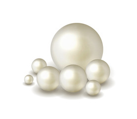 Pack nature ,sea pearl background with small and big white pearls . Vector illustration