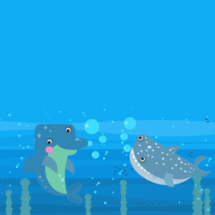 cheerful cartoon underwater scene with swimming coral reef fishes illustration