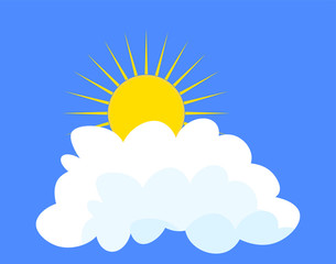 Flat sun and cloud Icon. Summer pictogram on blue background. Sunlight symbol. Vector illustration, EPS10