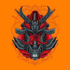 Mecha head samurai with sacred geometry pattern
