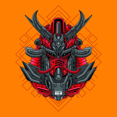 Mecha head samurai with sacred geometry pattern