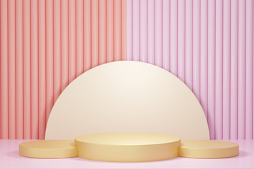 Cylinder podiums on pastel background. Abstract minimal scene with geometrical. Scene to show cosmetic products presentation. Mock up design empty space. Showcase, shopfront, display case. 3d render.