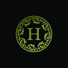 elegant floral circle with letter H vector logo template