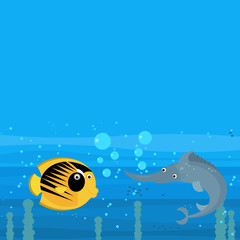 Fototapeta premium cheerful cartoon underwater scene with swimming coral reef fishes illustration