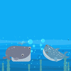 cheerful cartoon underwater scene with swimming coral reef fishes illustration