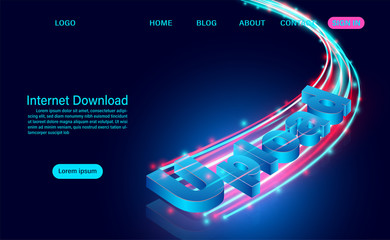 Banner with Internet Upload concept illustration for downloading data. isometric flat design 