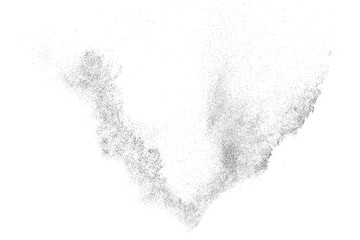 Black grainy texture isolated on white background. Dust overlay. Dark noise granules. Digitally generated image. Vector design elements. Illustration, Eps 10.