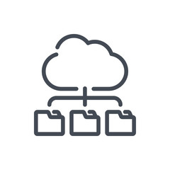 Cloud storage line icon. Cloud service with connection to data folders vector outline sign.