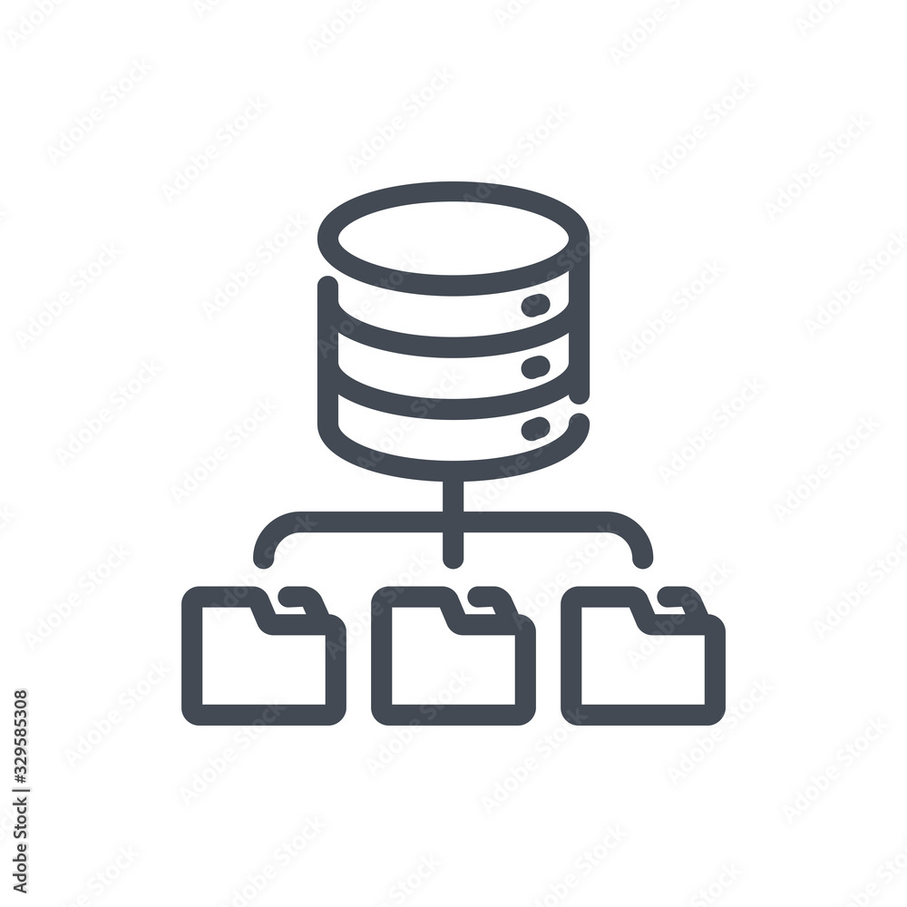 Poster file storage database line icon. data server with connection to file folders vector outline sign.
