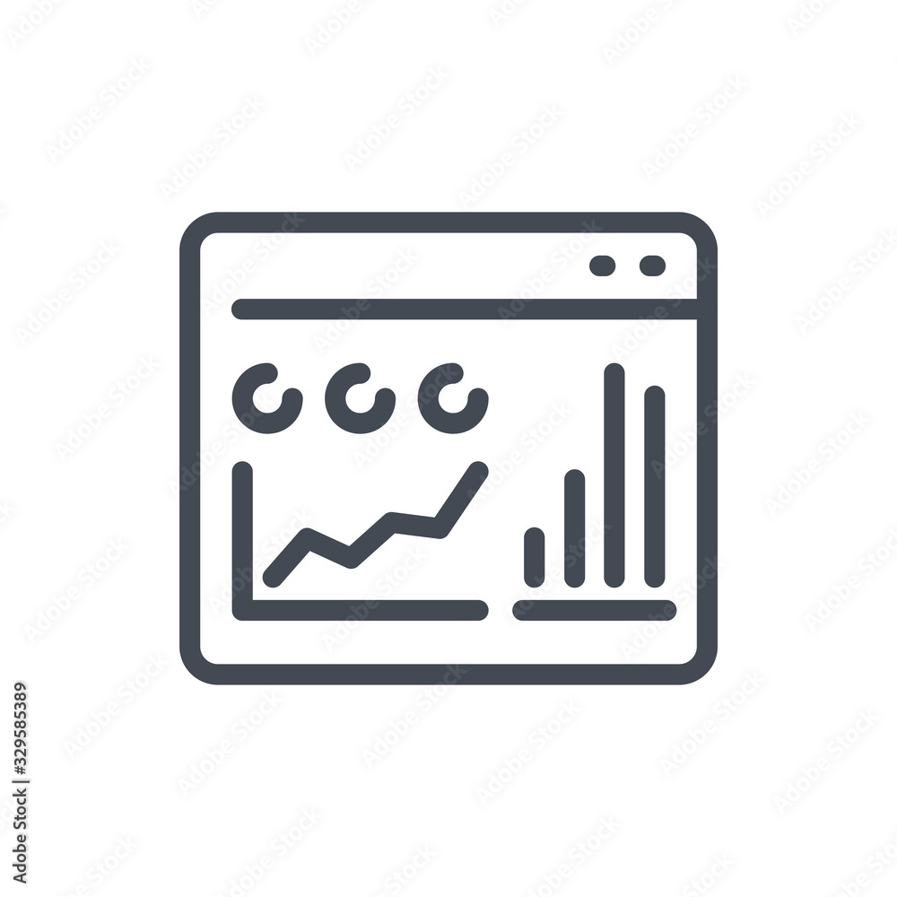 Poster website analytics line icon. web development and online statistics vector outline sign.