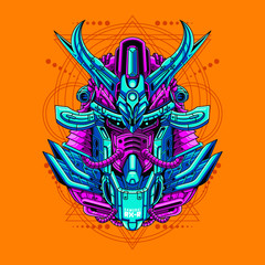 Mecha head samurai with sacred geometry pattern