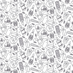 Candles doodle line vector icons seamless vector pattern