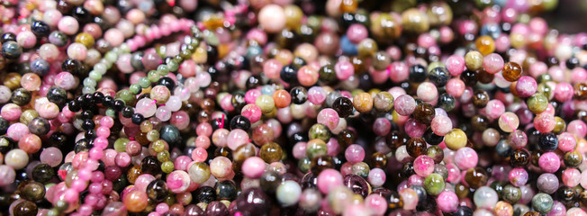 Beads from a decorative stone on a counter