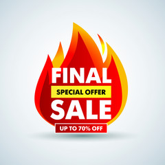 Hot Final sale banner, special offer up to 70% off. Isolated Vector illustration.