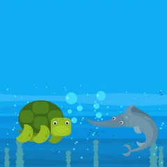 Foto op Plexiglas cheerful cartoon underwater scene with swimming coral reef fishes illustration © honeyflavour