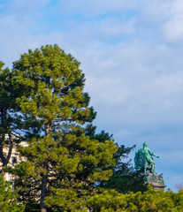 Obraz premium Fragment of Marian Theresien Denkmalon monument (year 1888) Maria Theresa square (Maria-Theresien-Platz) in Vienna, Wien, Austria
