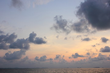 Clouds and morning sky on the sea.white clouds over the tropical sea at sunset.