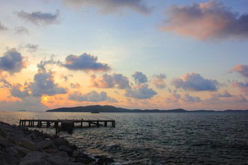 Clouds and morning sky on the sea.white clouds over the tropical sea at sunset.