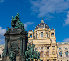 Fototapeta na wymiar Fragment of Marian Theresien Denkmalon monument (year 1888) Maria Theresa square (Maria-Theresien-Platz) in Vienna, Wien, Austria