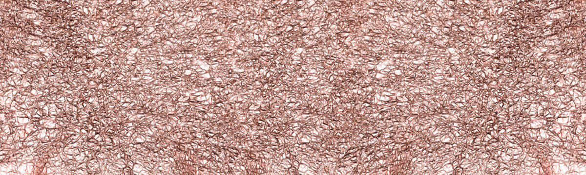 Crumpled foil copper color wide texture. Shiny metal textured background