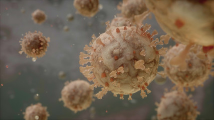 Obraz na płótnie Canvas Coronavirus COVID-19. Microscope virus close up. Virus colony, concept of pandemic. 3d render illustration