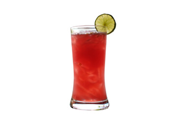 glass of drink with ice and lemon