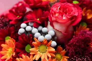 background of bouquet with pink flowers