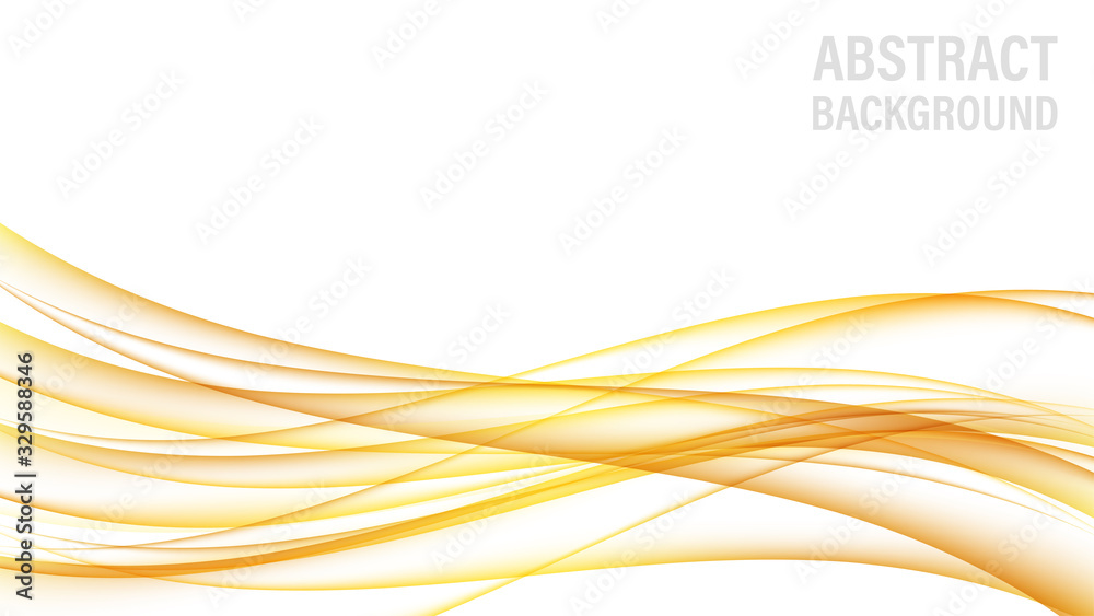 Poster Abstract background with gold waves. Abstract digital gold gradient waves. White background. Shiny golden moving sparkle design element. Vector decorative illustration. White backdrop.