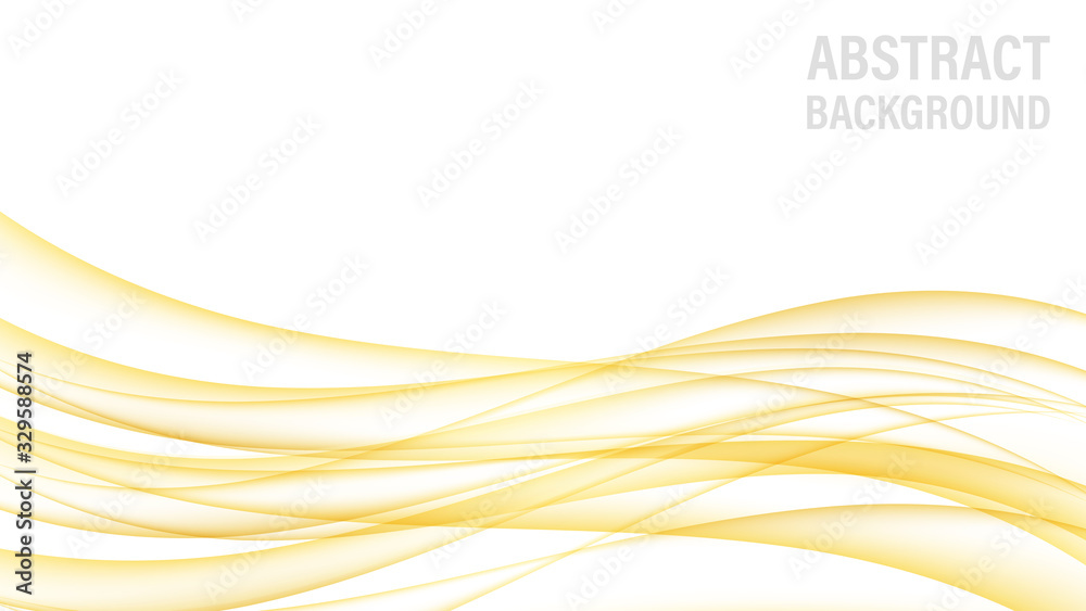 Poster Abstract background with gold waves. Abstract digital gold gradient waves. White background. Shiny golden moving sparkle design element. Vector decorative illustration. White backdrop.