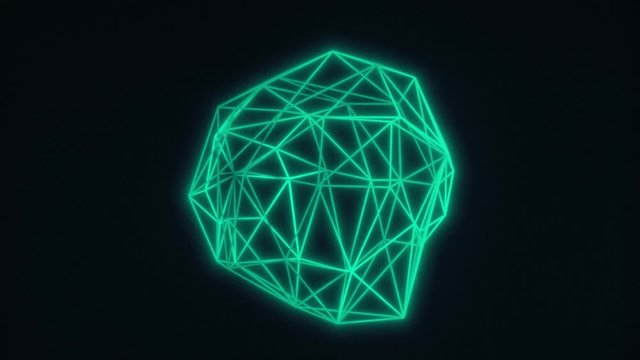Abstract Low Polygons Shape Seamless Loop/ 4k animation of an abstract retro low poly shape with retro glowing effect