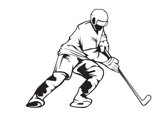 Hockeyl player. Hockeyl cap. Abstract isolated vector silhouette. Iink drawing hockey player.