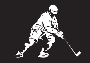 Hockeyl player. Hockeyl cap. Abstract isolated vector silhouette. Iink drawing hockey player.